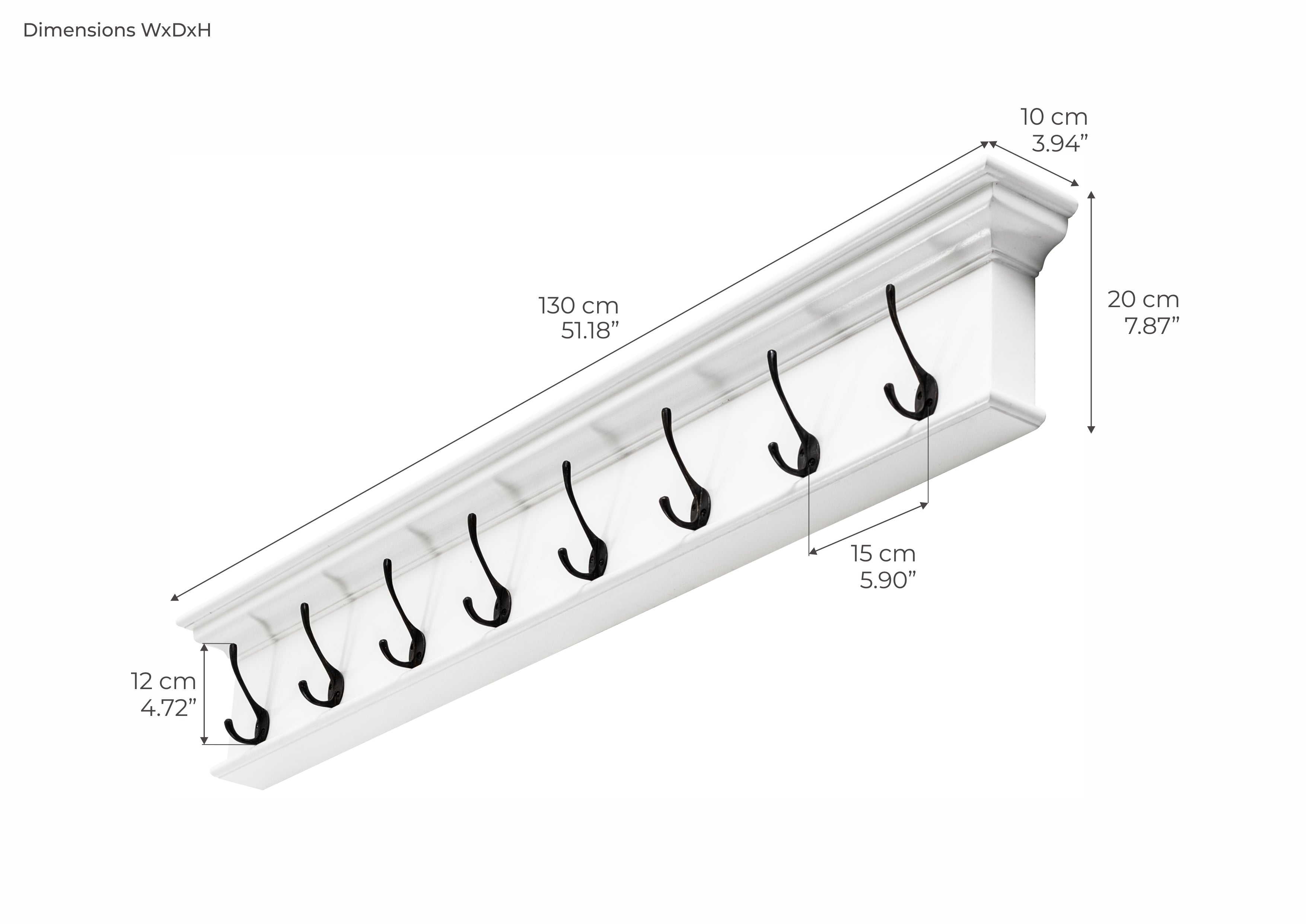 Halifax Wandgarderobe mit 8 Haken – Weiß