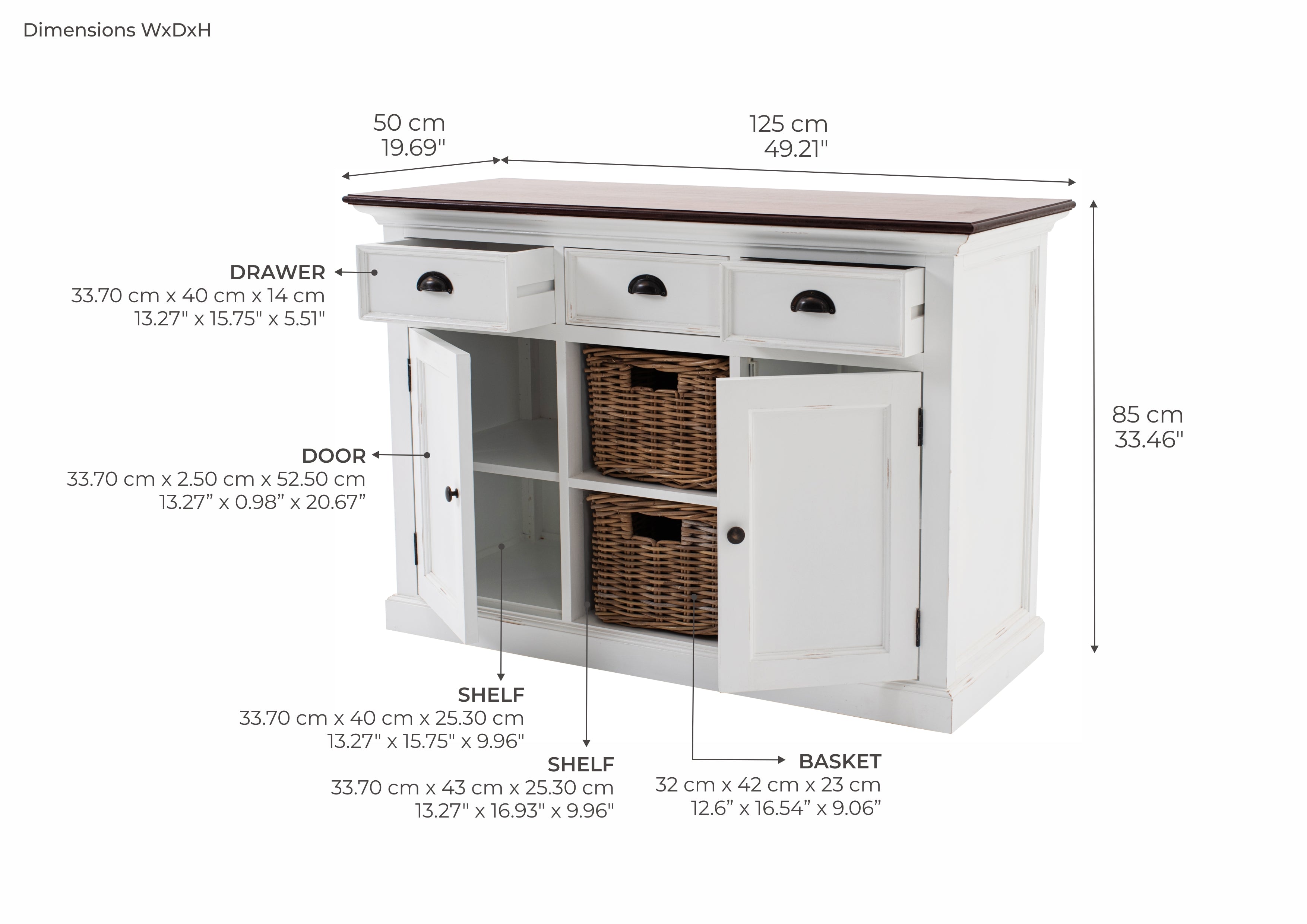 Halifax Sideboard Weiß mit brauner Holzplatte
