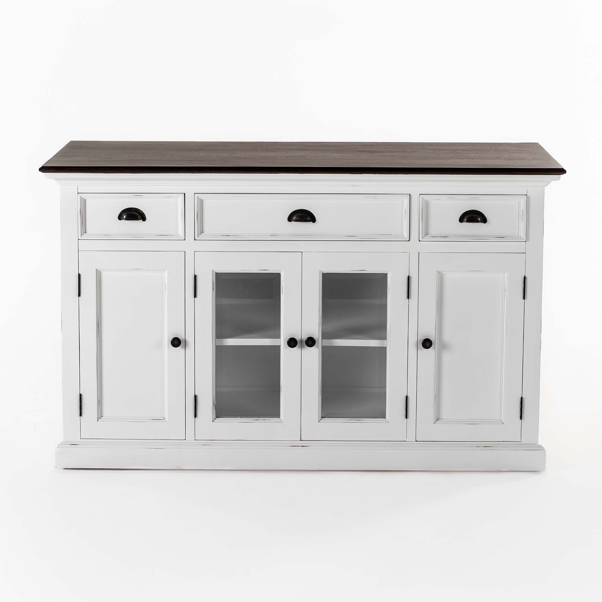 Halifax Accent Sideboard mit 4 Türen und 3 Schubladen – Weiß gewischt & Dunkelbraun