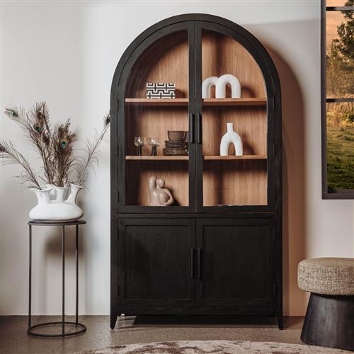 Elegante Vitrine Somerset – Kolonialstil aus massivem Mangoholz mit Glastüren