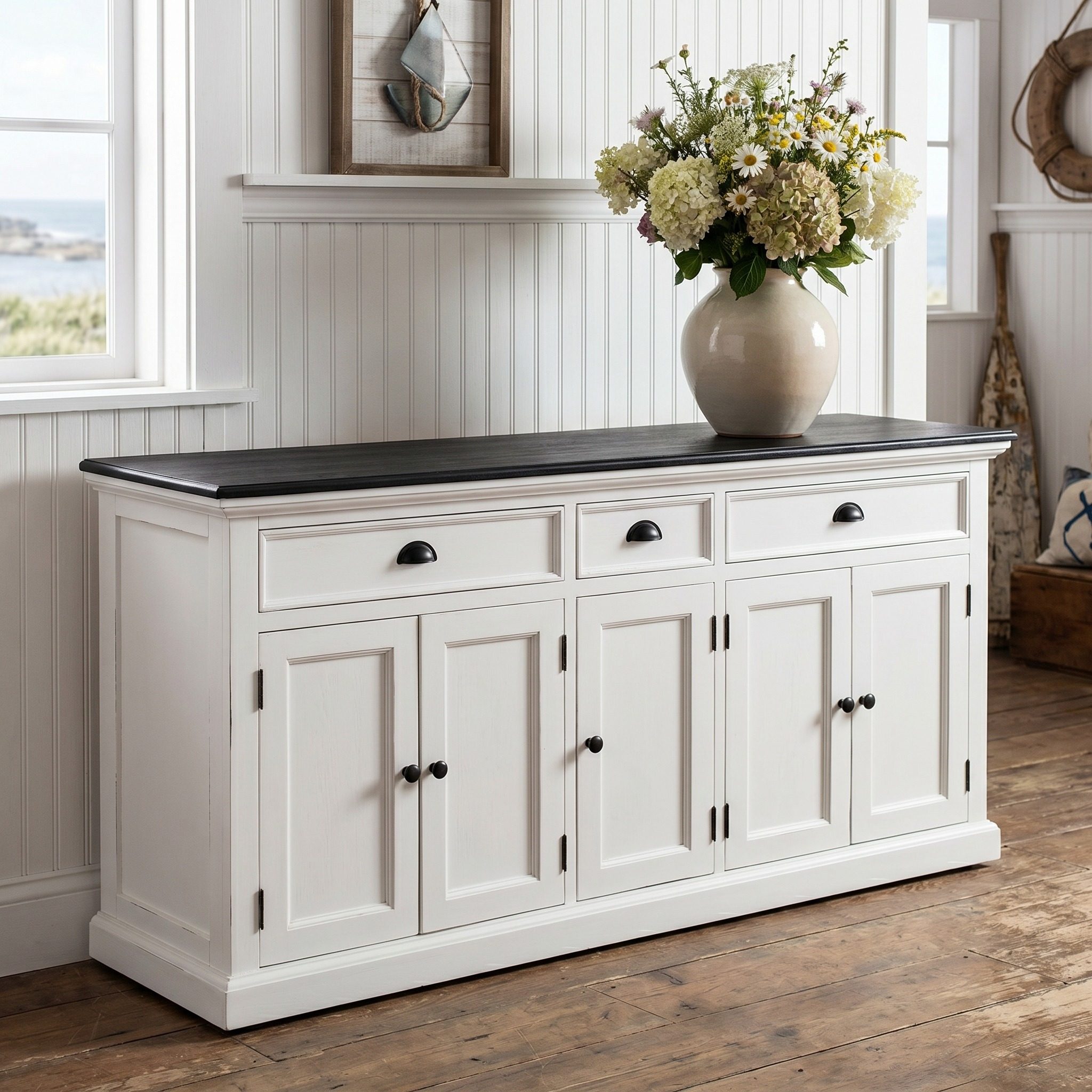 Halifax Contrast Buffet – Sideboard in Weiß mit schwarzer Tischplatte