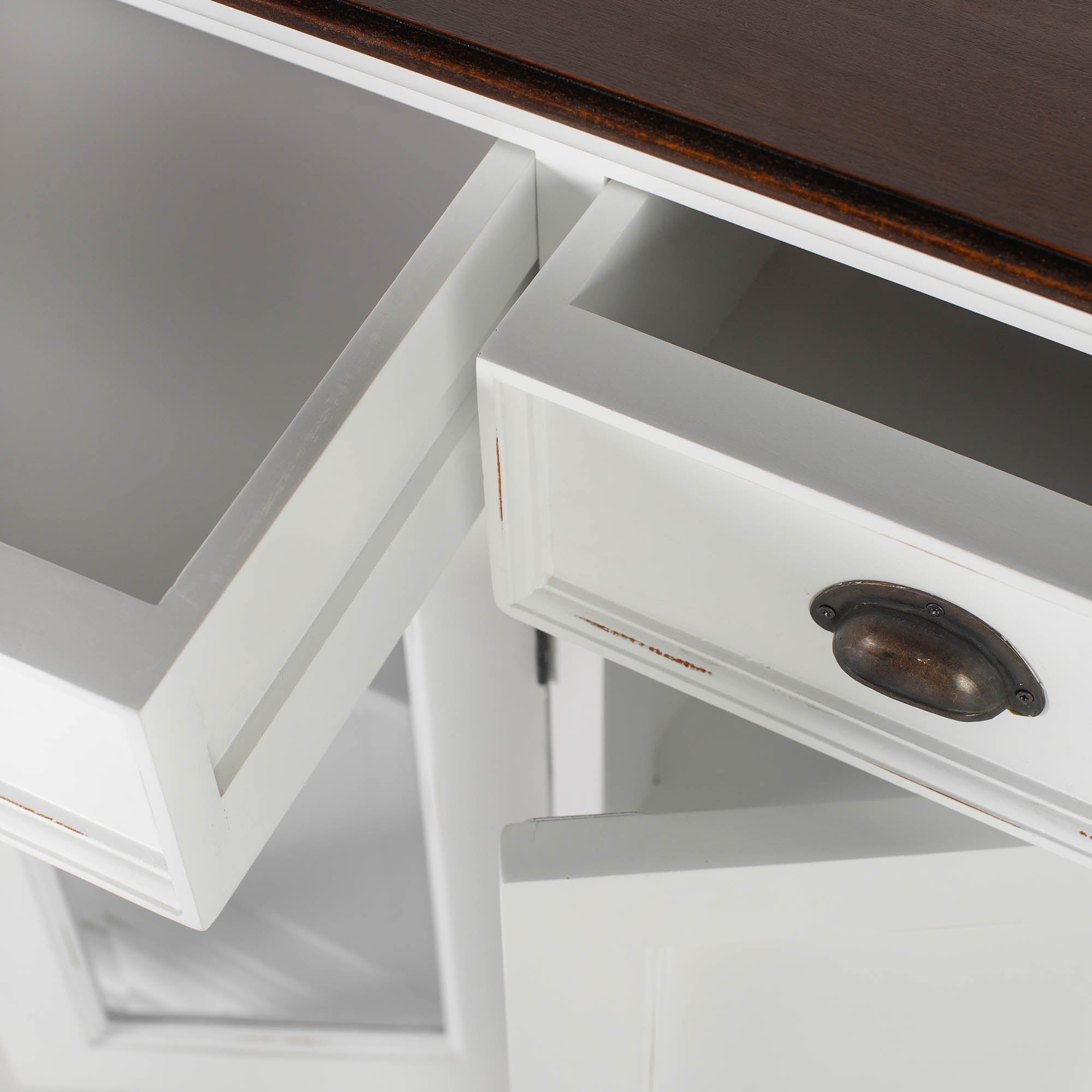 Halifax Accent Sideboard mit 4 Türen und 3 Schubladen – Weiß gewischt & Dunkelbraun
