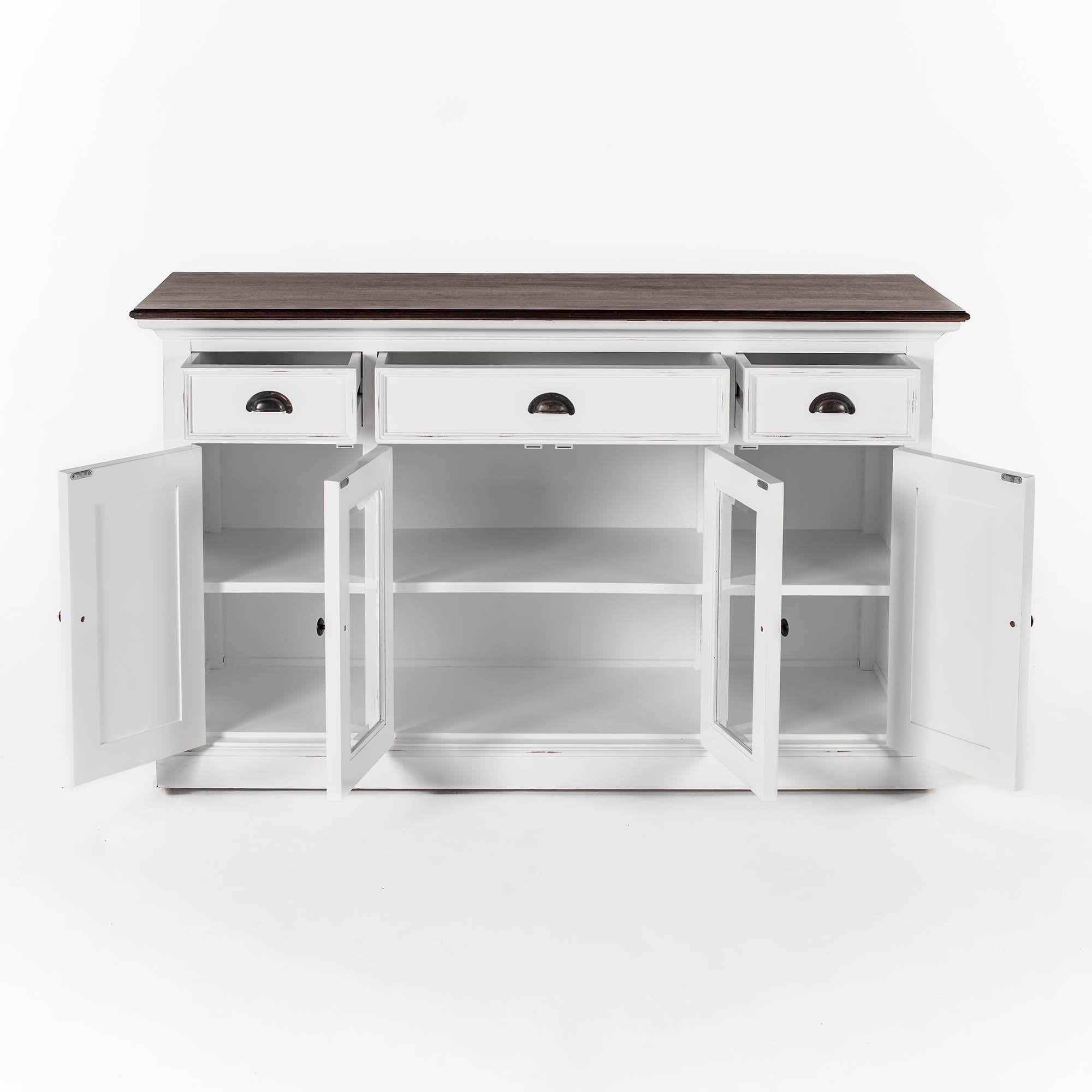 Halifax Accent Sideboard mit 4 Türen und 3 Schubladen – Weiß gewischt & Dunkelbraun
