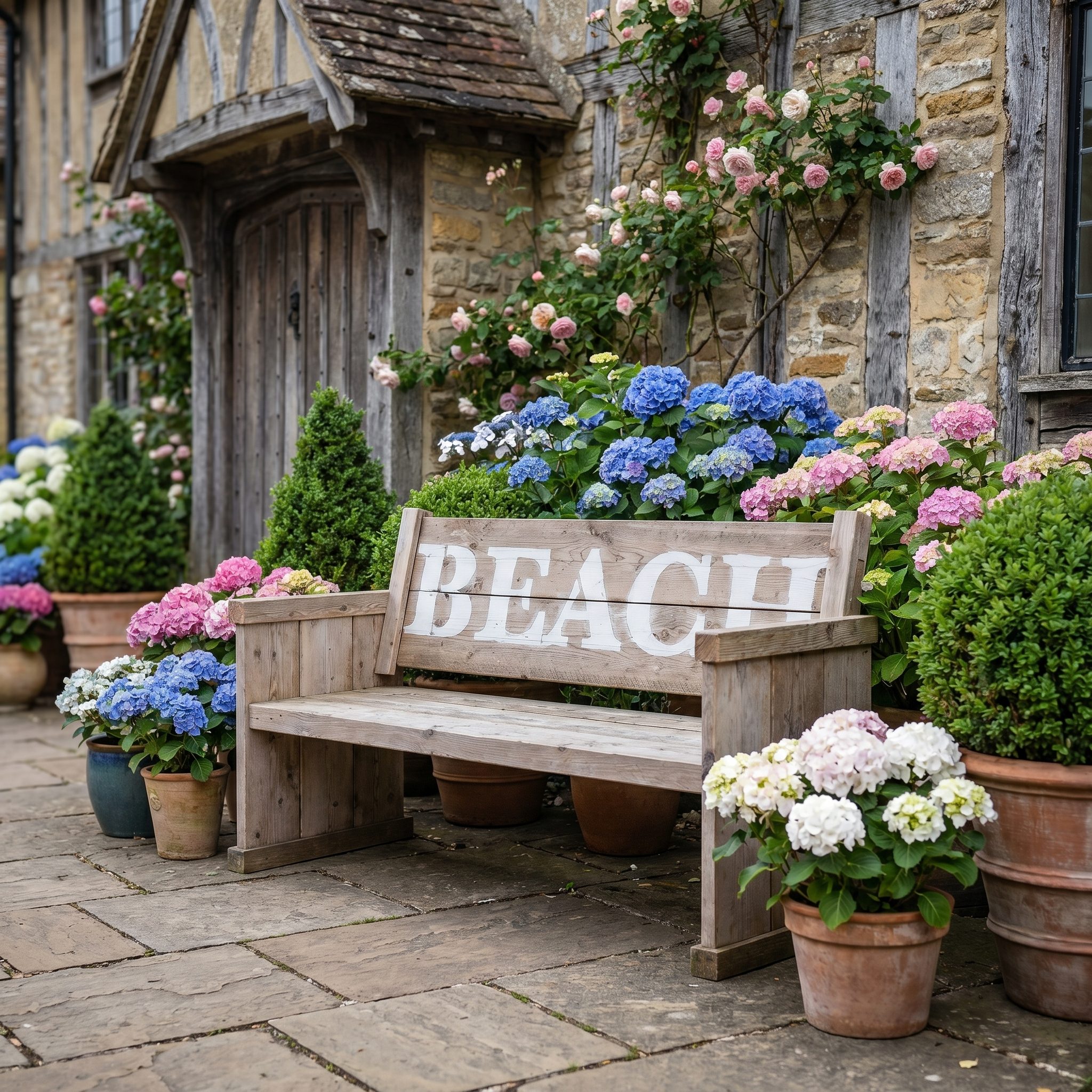 Beachbank aus Gerüstholz im Shabby Style