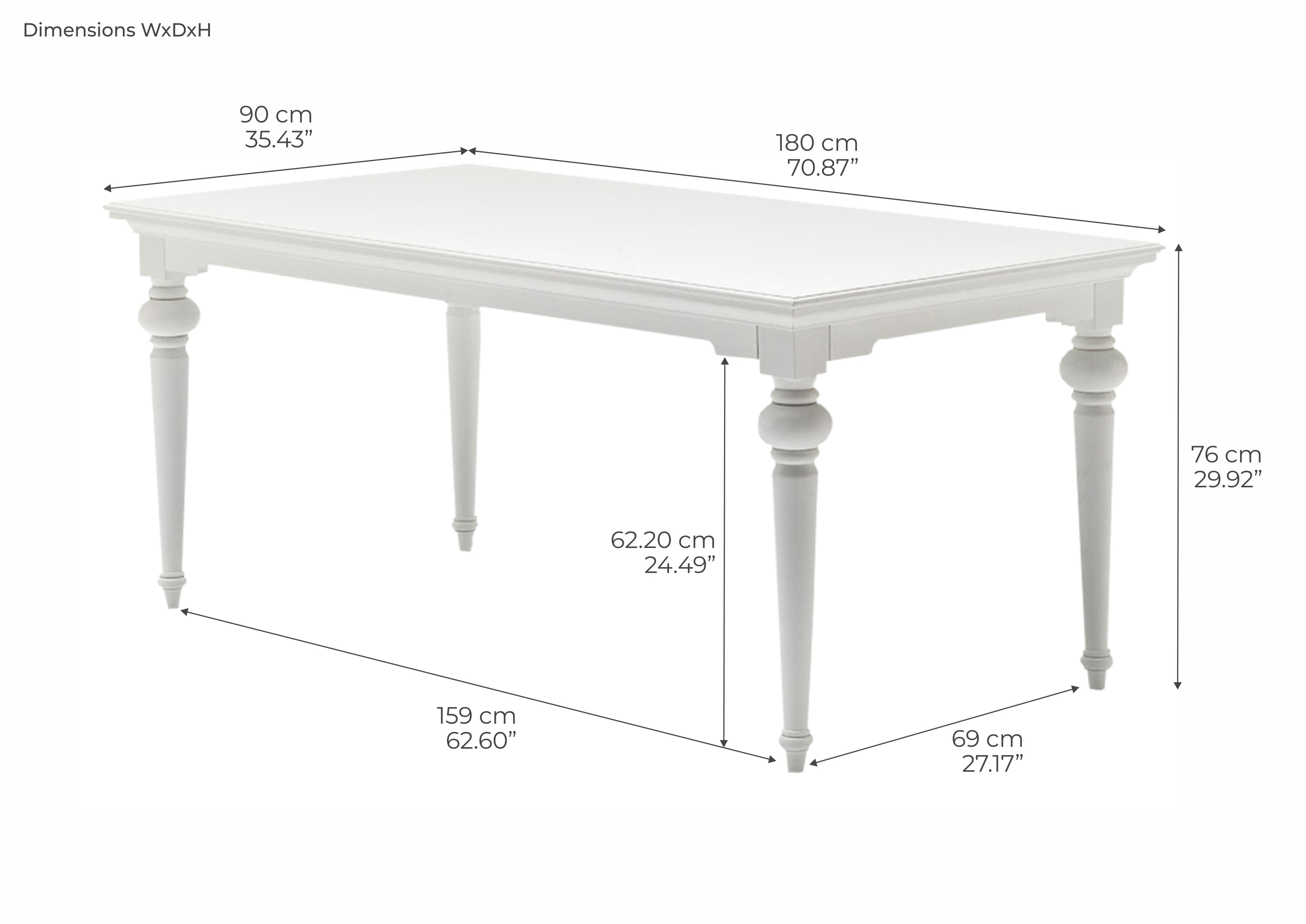 Provence Esstisch 180 cm – Weiß