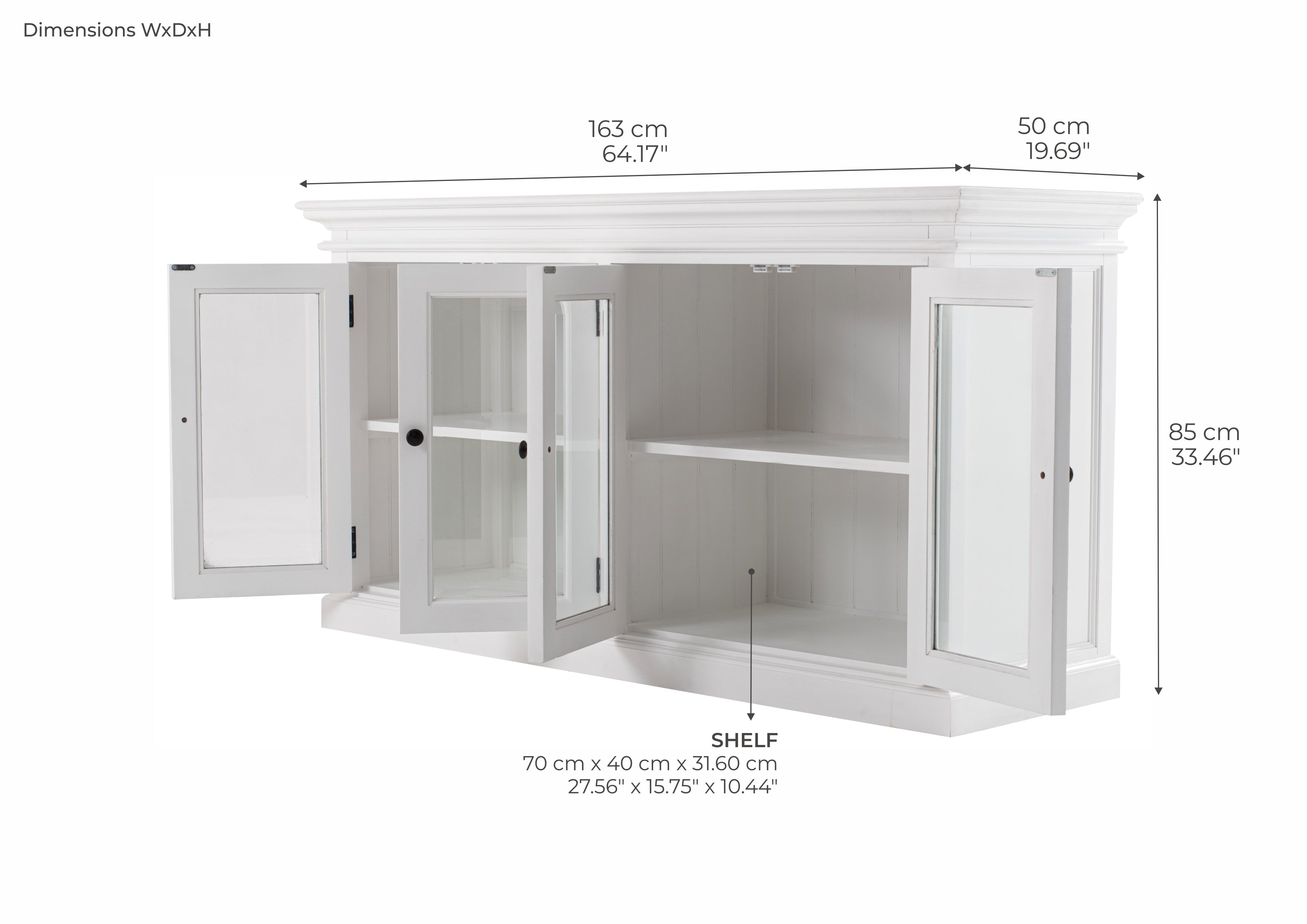 Halifax Sideboard mit 4 Türen und Glasfronten – Weiß