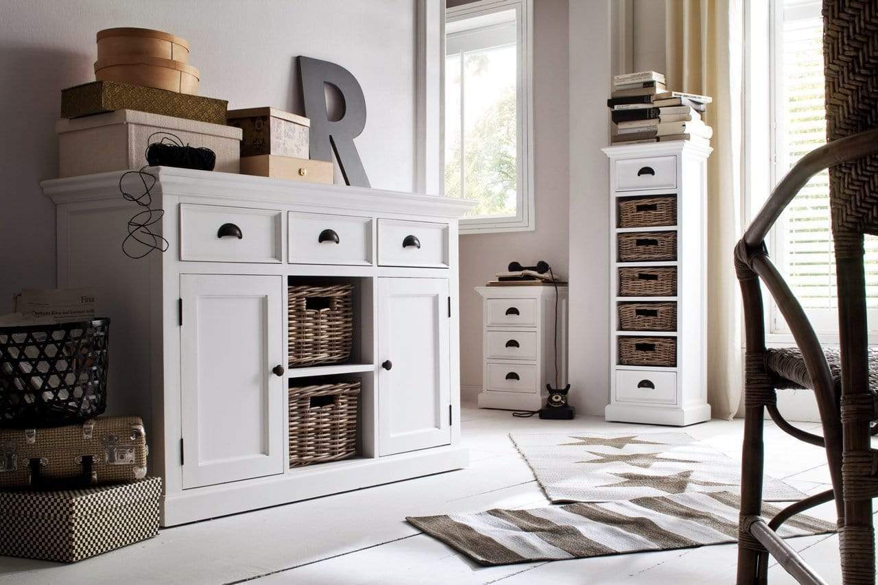 Halifax Turm-Regal mit 5 Rattan-Körben – Weiß