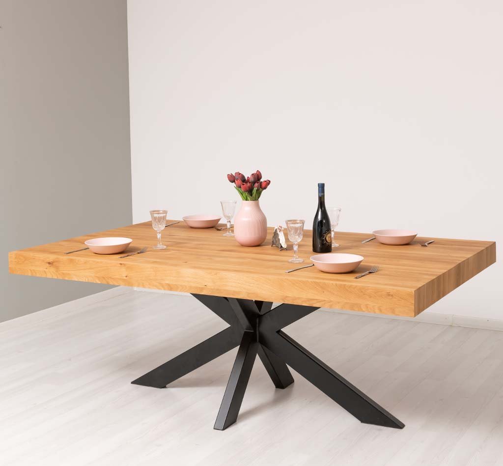 Esstisch Luberon mit Eichenplatte und Metallgestell, 180 x 100 cm