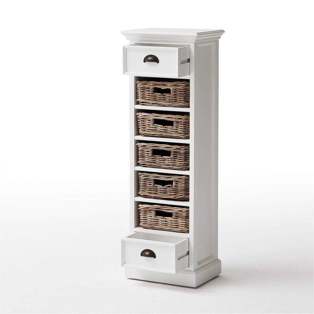 Halifax Turm-Regal mit 5 Rattan-Körben – Weiß