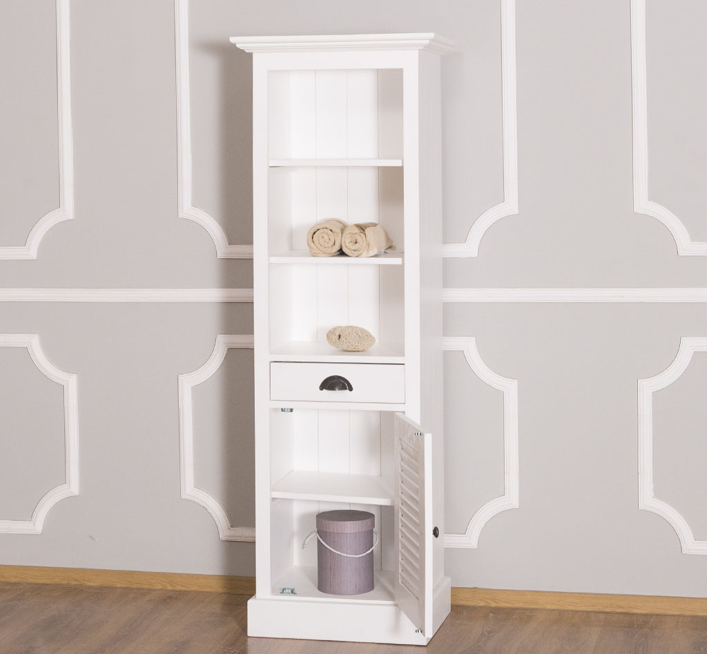 Badregal im Landhausstil mit Lamellentür - in vielen Farben erhältlich! Badregal im Landhausstil mit Lamellentür - in vielen Farben erhältlich!