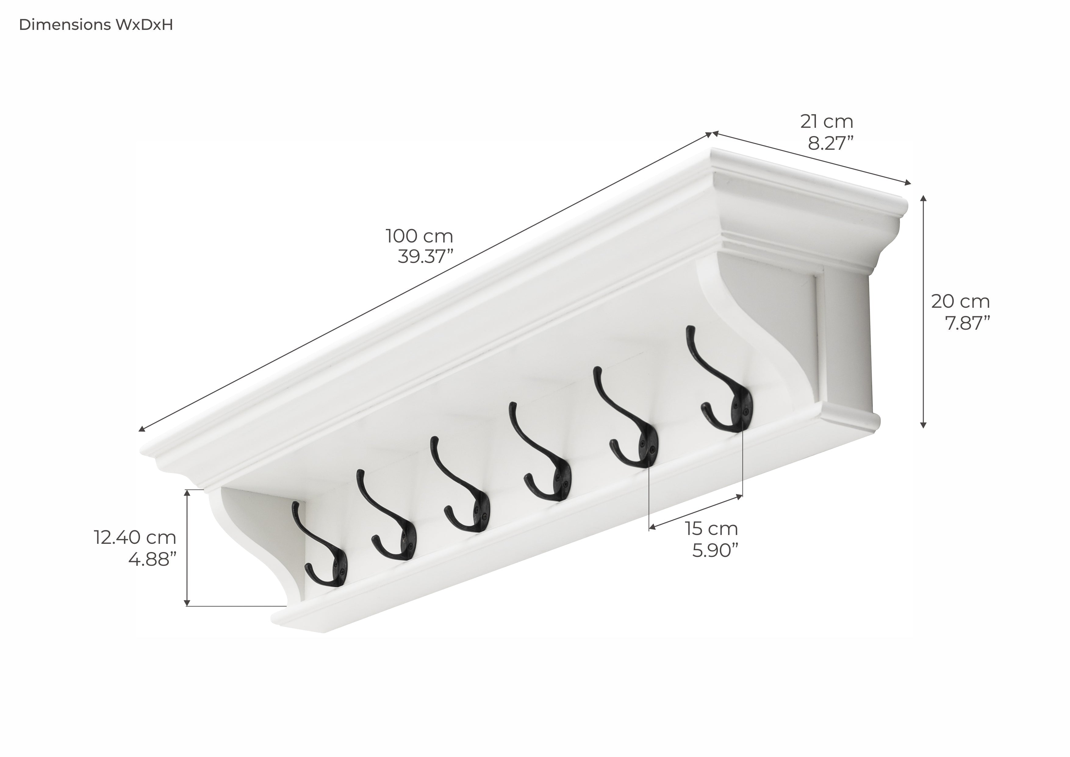Halifax Garderobenleiste mit 6 Haken, 100 cm – Weiß
