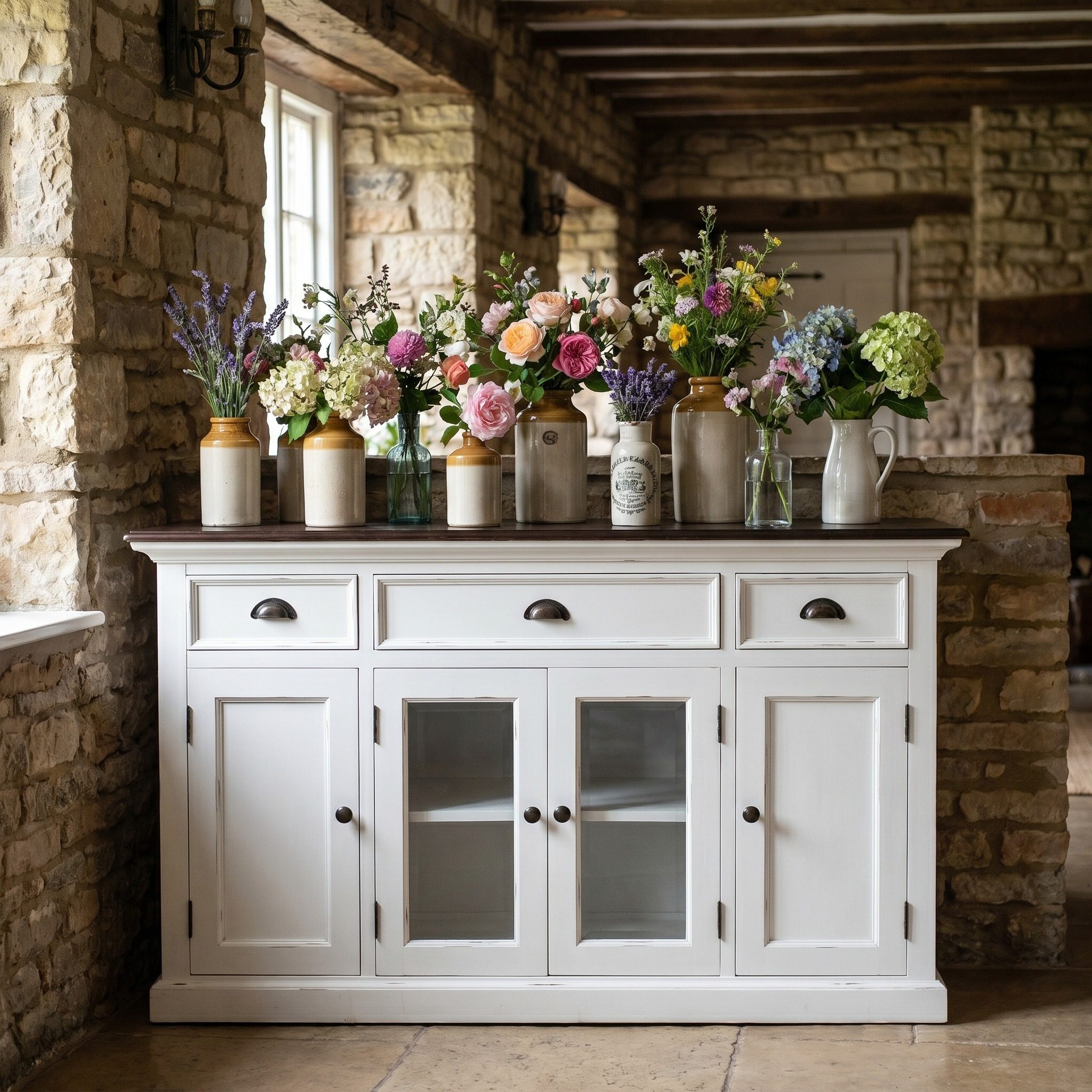 Halifax Accent Sideboard mit 4 Türen und 3 Schubladen – Weiß gewischt & Dunkelbraun