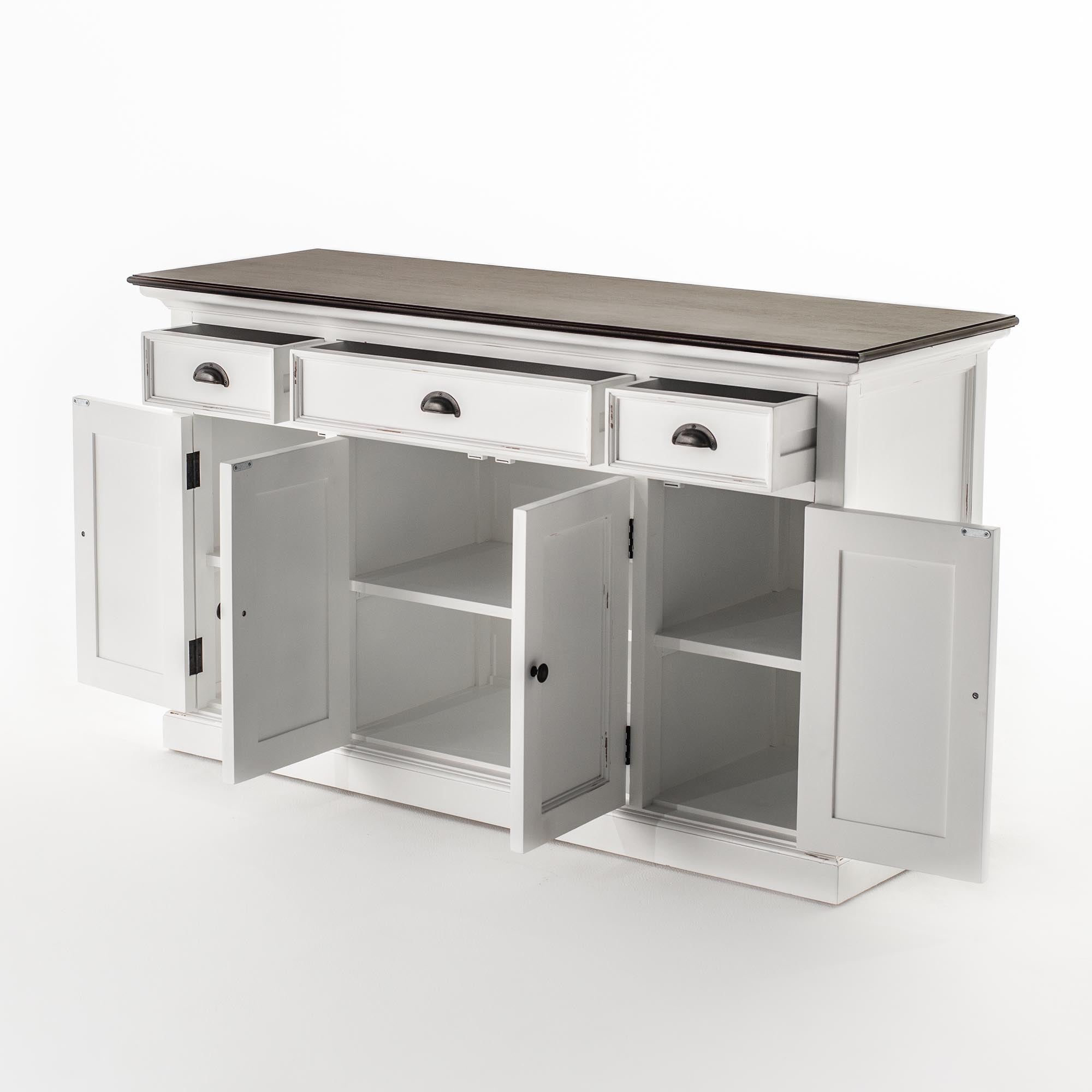 Halifax Sideboard mit 4 Türen und 3 Schubladen – Weiß gewischt & Dunkelbraun