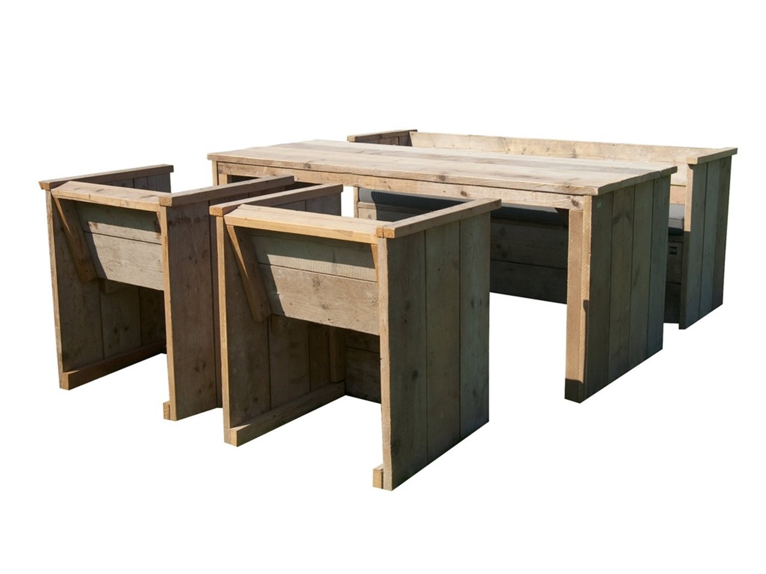 Gartenset Standardset aus unbehandeltem Gerüstholz Esstisch Sofa Sessel Garten Holz Gartenmöbel Bauholz