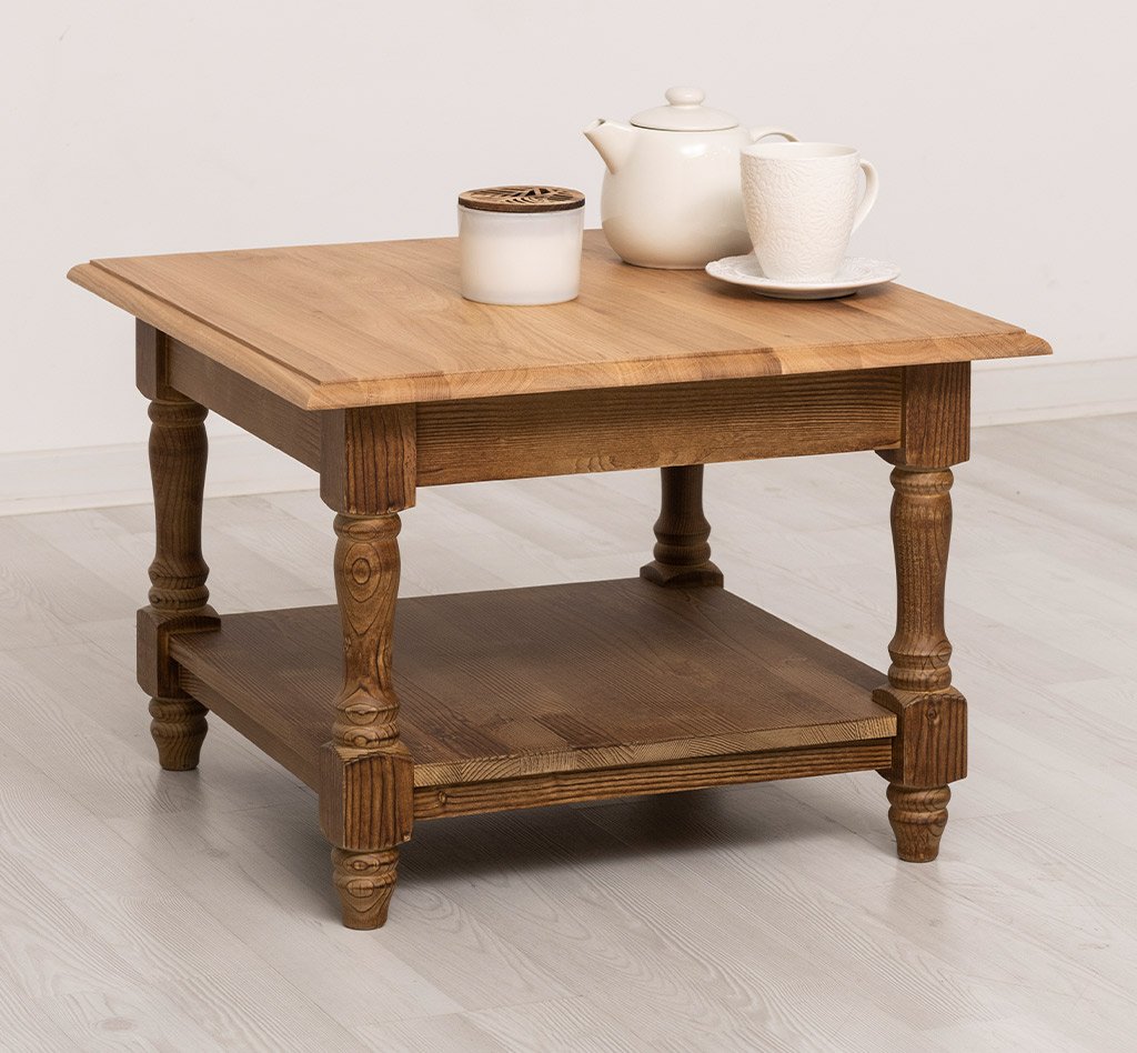 Couchtisch Luberon mit Eichenplatte und Ablage, 65 cm
