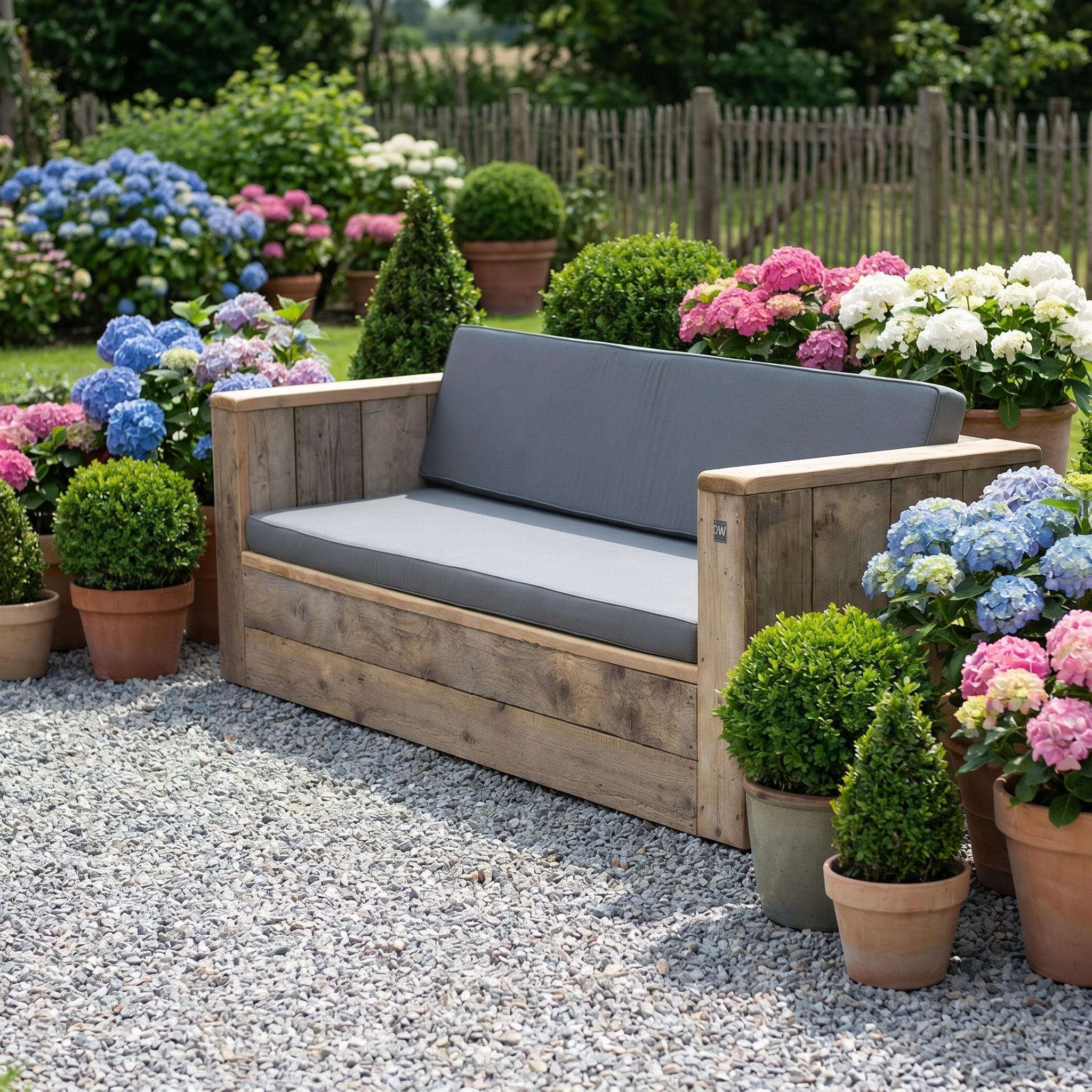 Blocklounge Sofa aus Gerüstholz - in unterschiedlichen Längen und in vielen Polsterfarben erhältlich!