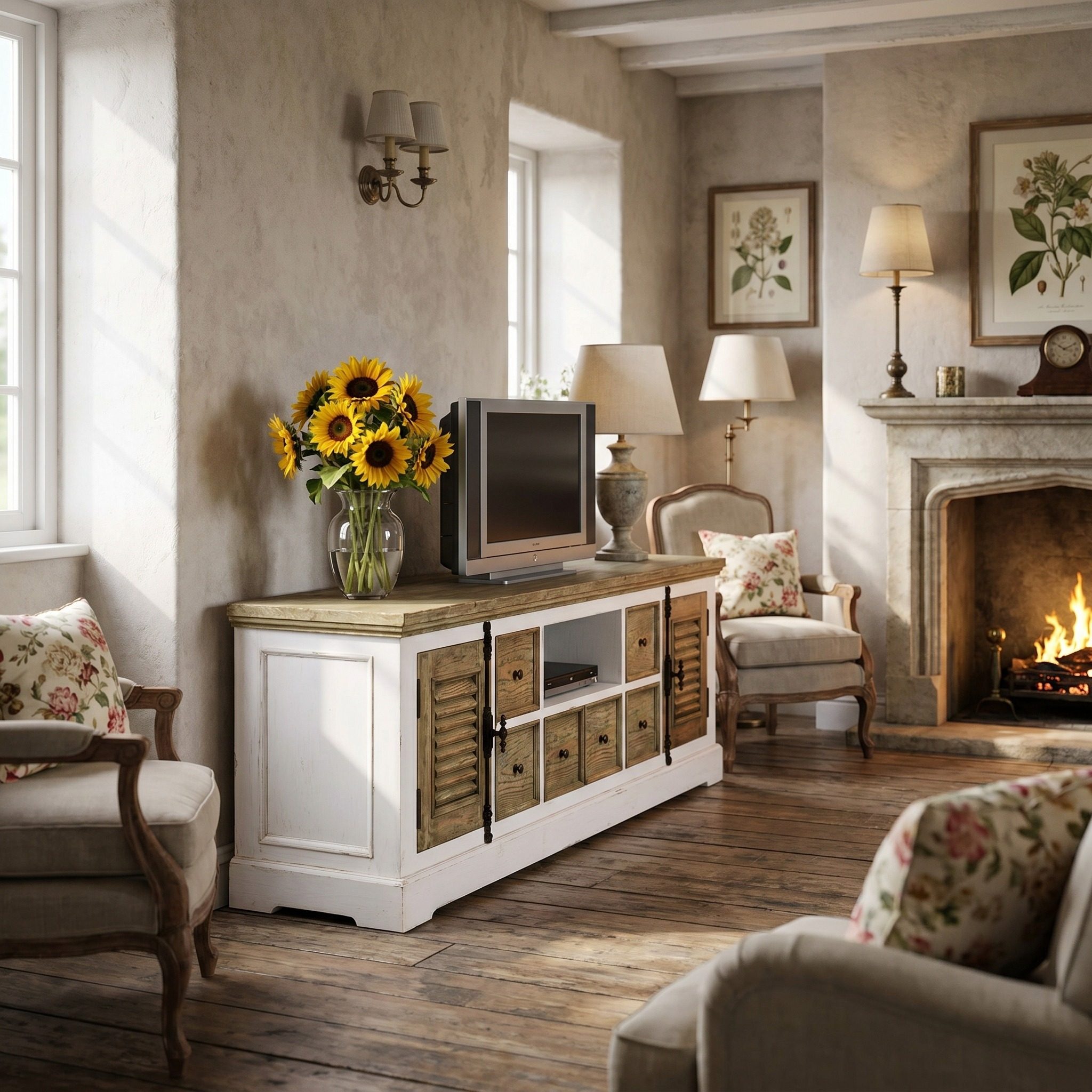 Großes TV Board im Landhausstil Rustic Cottage