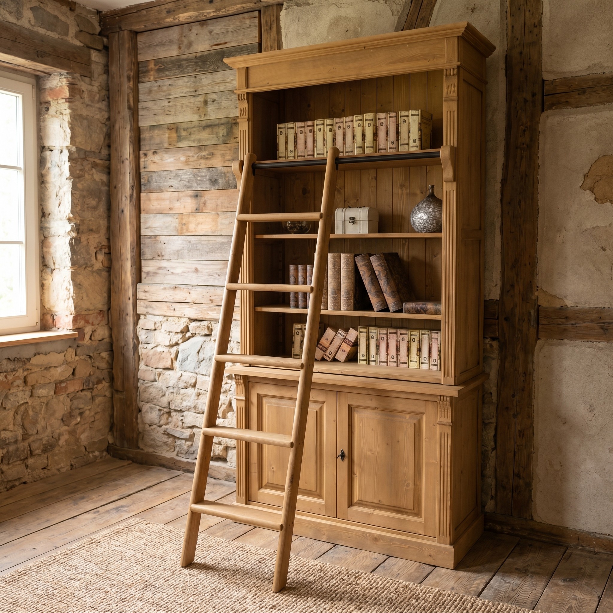 Kompaktes Bücherregal mit Leiter Landhaus - in vielen Farben erhältlich!
