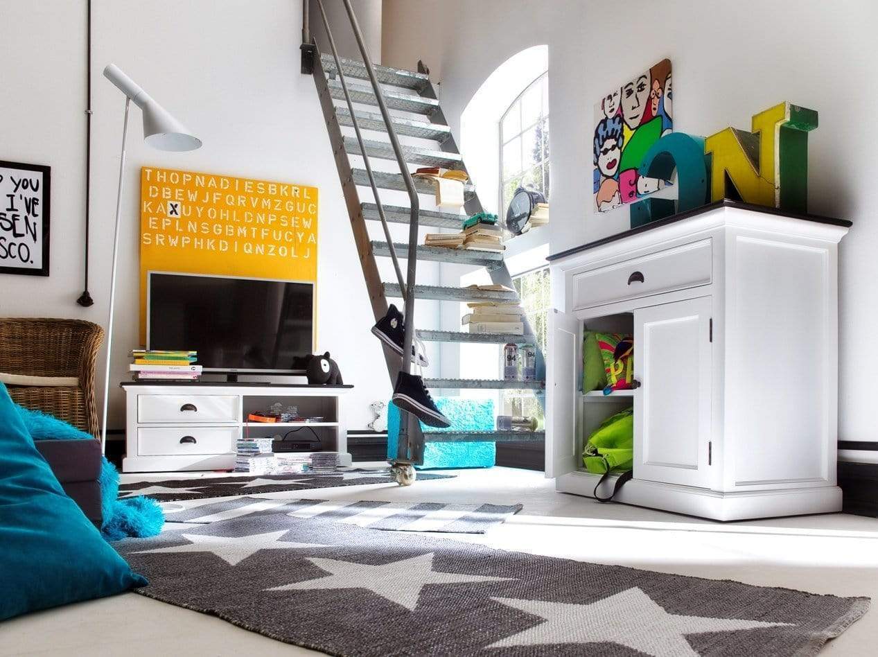 Halifax Contrast Kleines Sideboard – Weiß mit schwarzer Tischplatte