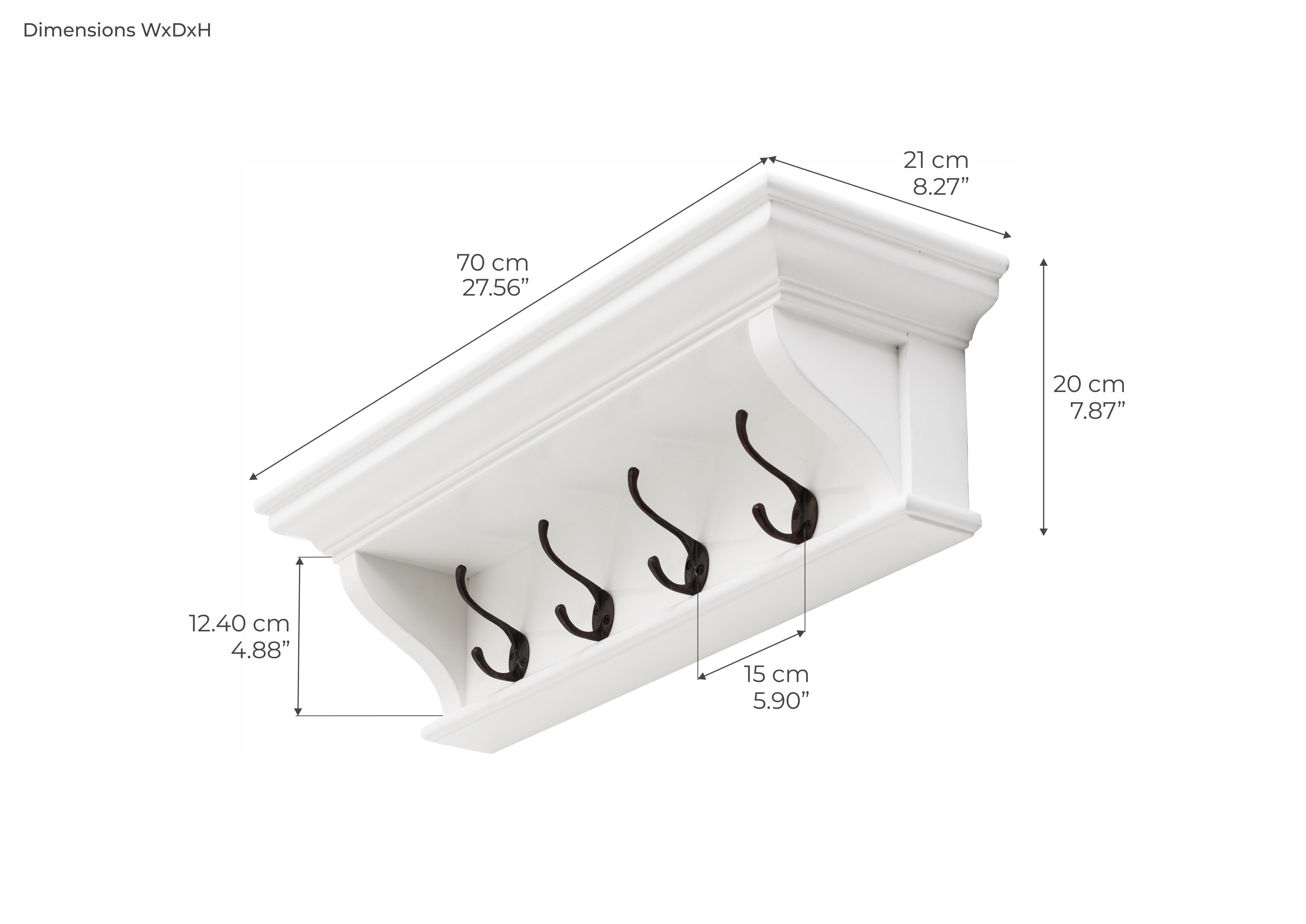 Halifax Garderobenleiste mit 4 Haken, 70 cm – Weiß