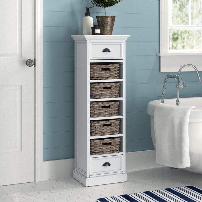 Halifax Turm-Regal mit 5 Rattan-Körben – Weiß