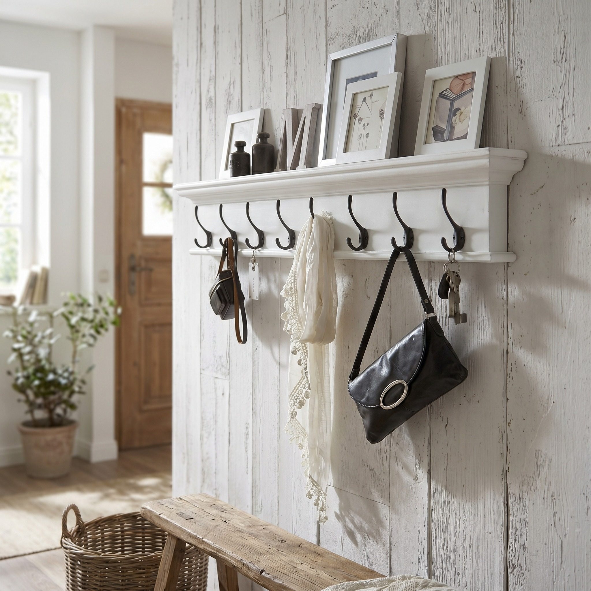 Halifax Wandgarderobe mit 8 Haken – Weiß