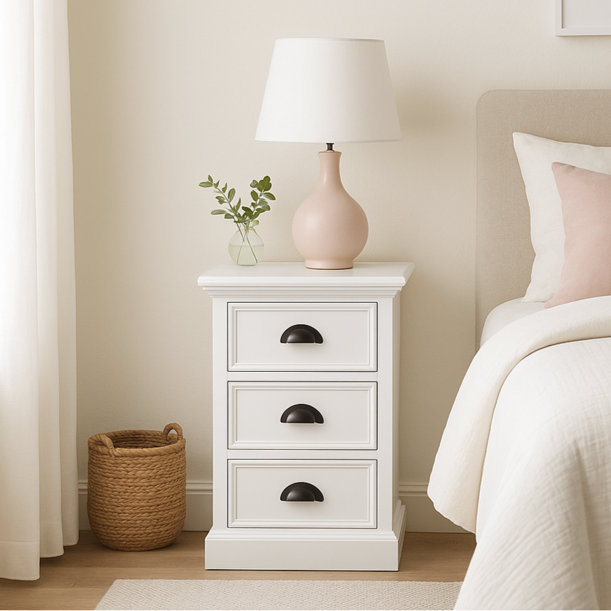 Halifax Nachttisch mit 3 Schubladen – Weiß